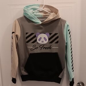Kids Hoodie with Panda Graphic - Cream, Black, Mint